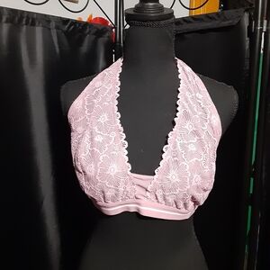 Colsie Lace Halter Bralette - Soft Pink Lace Embrodierded Women's XL Feminine